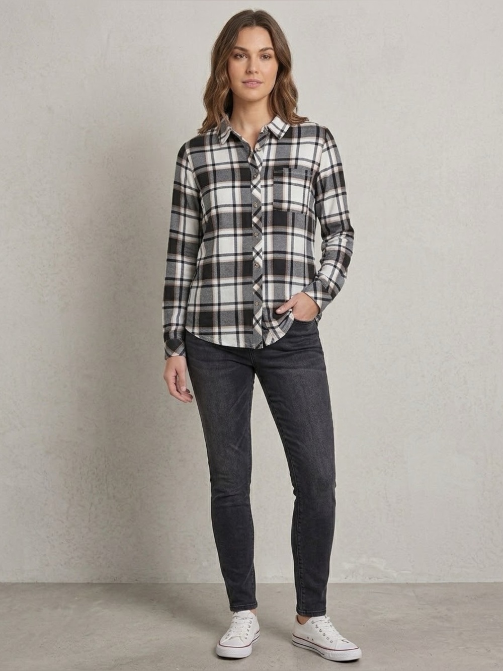 just be Black, White & Gray Plaid Button-Down Shirt